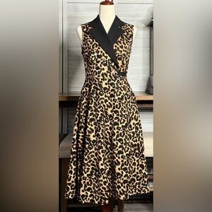 Gracia Black and Tan Animal Print Midi Wrap Dress MEDIUM